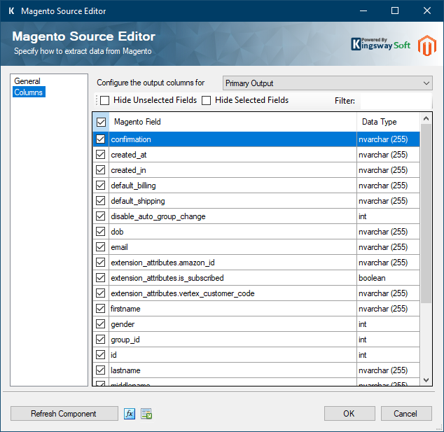 Magento Source Editor - Columns Page
